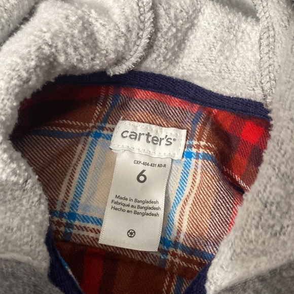 Carter’s Boy Long Sleeve Button Up Plaid Fall Winter Shirt W/Hood Size 6 - Picture 3 of 7